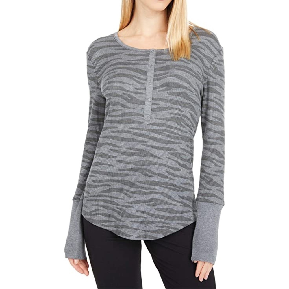 Splendid Zebra Henley Long Sleeve Top